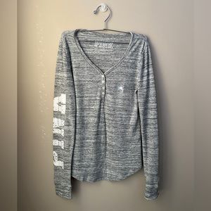 Women’s Large Fits Medium PINK Grey Long Sleeve Pajama Shirt